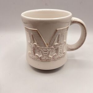 Hallmark Monogram M Initial White Wash Pottery Coffee Cup Mug Stephen Carter